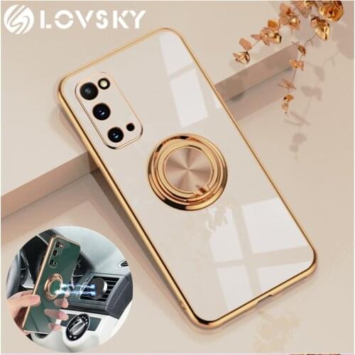 Luxury Plating Silicone Case For Samsung S21 Uitra S20 Plus S20 FE Note 9 Note 10 Plus Note 20 Soft Cover With Ring Holder Stand