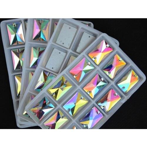Glass Crystal Rectangle Shape Sew On Stone Crystal Clear AB 2 holes 8*10mm,10*14mm,13*18mm,18*25mm Octagon Sewing jewelry Beads