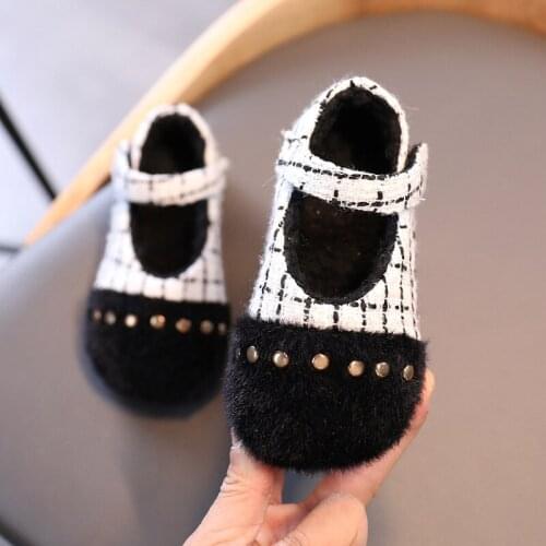 Princess Shoes For Little Baby Girls Dress Fashion Rivet Furry Grid Leather Kids Party Wedding Child Toddler Shoes 1 2 3 4 5 6