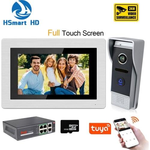 Tuya smart Touch screen 7 inch IP WIFI video intercom for home Motion Detection Monitor POE Supply Doorbell Door Phone System