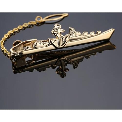 Gold Deluxe ship sculpt Tie Clip Pin Clasp Bar Metal Tie Clips For Mens Accessories High Quality Wedding Gift Brand Jewelry