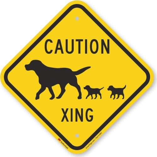 K908EG12x12 "Caution Dog Xing" Crossing Sign | 12" x 12" 3M Engineer Grade Reflective Aluminum Black on Yellow