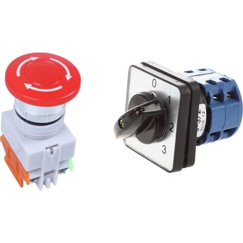 1 Pcs Red Mushroom Cap Emergency Stop Push Button Switch & 1 Pcs 6 Terminals 4 Positions Rotary Cam Changeover Switch