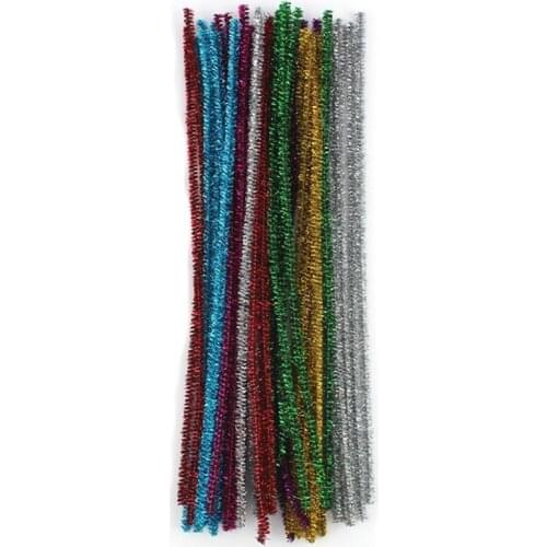 100 Chenille Craft Stems Tinsel Pipe Cleaners Christmas Asst Colours 30cm x 6mm