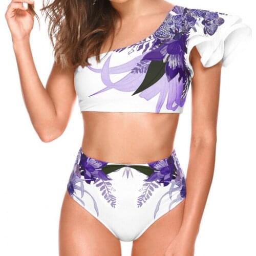 2021 One-Shoulder Ruffle Womens Bikini Sets Sexy High Waisted Swimsuit Push Up Padded Female Swimwear Summer Bathing Beach Wear