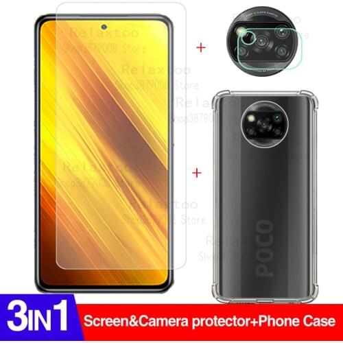 3in1 camera glass case poco x3 protective glass for xiaomi poco x3 pocophone x 3 smartphone case shockproof cover coque pocox3