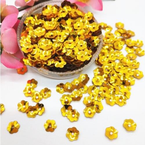 50g/lot 6mm Flower PVC Cup Sequins With 1 Center Hole Plum Blossom Dark Gold Flowers Loose Paillette for Crafts