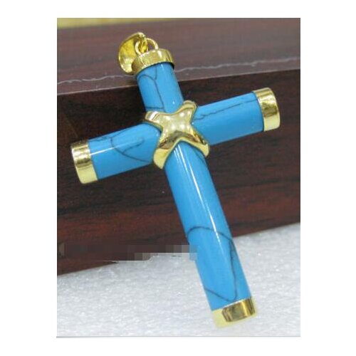 FREE SHIPPING>>>@@ Hot sale new Style >>>>>Charming!Blue Turkey stone Cross Pendant Necklace AAA Grade
