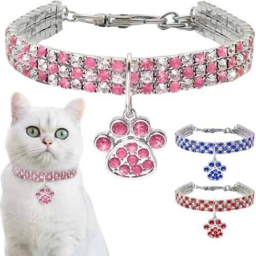 Shining Diamond Rhinestone Cat Collar Puppy Baby Dog Cat Collar with Bling Rhinestone Leather Strap for Kitten Accessories