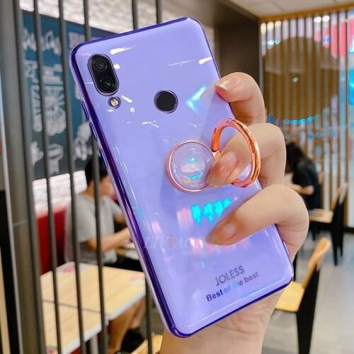 Ring Holder Soft Silicone Phone Case On For Xiaomi Redmi Note 7 Note7 Pro Luxury Plating Mirror Kickstand Back Cover Funda Coque