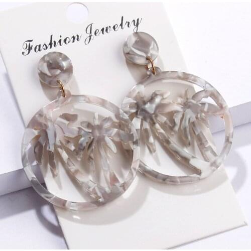 Design Fashion Simple Female Coconut Palm Tree Dangle Earring Round Resin Circle Drop Earrings For Women Hawaii Earrings Jewelry