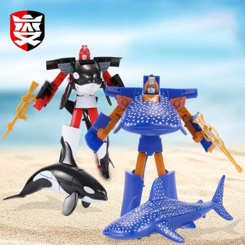 Deformation Plastic Transformation Sea Life Robot Toys Killer Whale Dolphin Great White Shark Boys Action Figure Children Toys