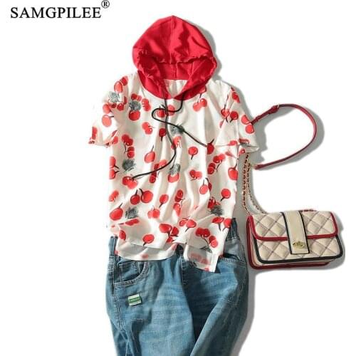 T-shirt Brand Women Casual T-shirty Damskie Women Clothing Summer Chiffon Short Sleeve Print Hooded Tshirt Oversize Women 3xl