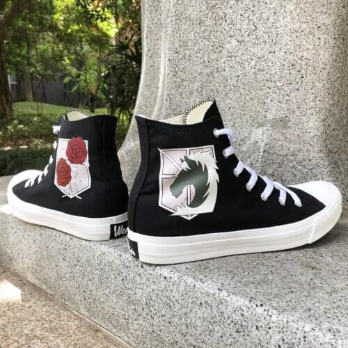 Wen Design Canvas Anime Shoes Attack on Titan Military Police Regiment Logo Stationed Corps Men Womens Sneakers Skateboard High