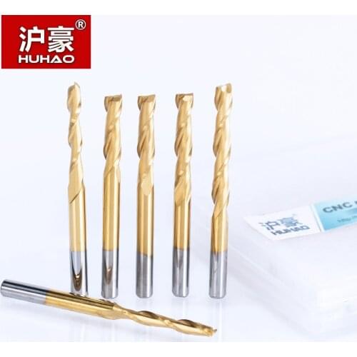 HUHAO 5pcs/lot PCB Milling Cutter3.175mm Titanium Coating 2 Flute Spiral Router Bit for Wood CNC tool Tungsten Carbide End Mill