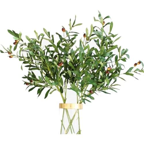 100cm Artificial Plants Olive Fruit Leaves Tree Branches Green Leaf Faux Plant Fake Grass Home Hotel Decor Wedding Wreaths Decor