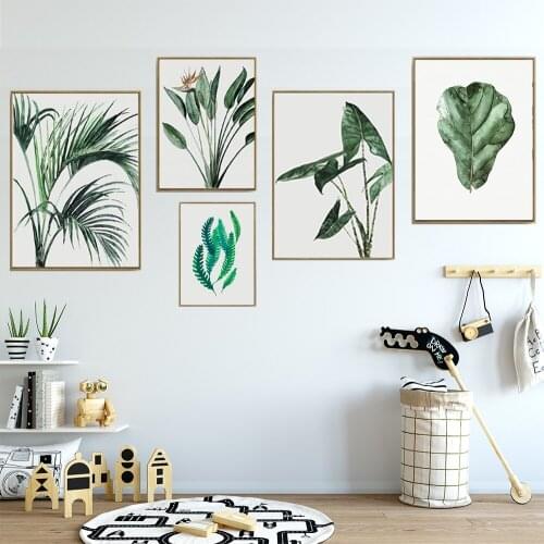 Watercolor Green Plants Leaf Canvas Paintings Nordic Scandinavian Office Wall Art Poster Pictures for Living Room Home Decor