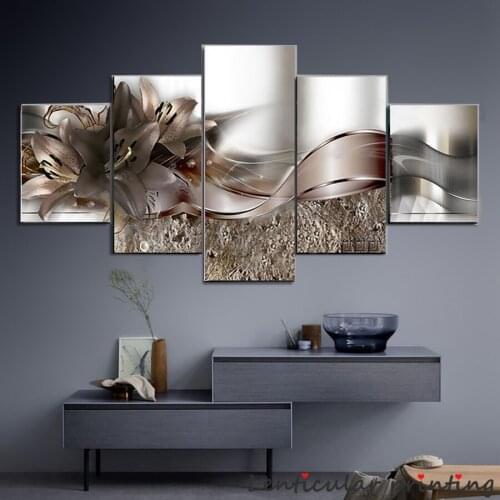 Silver lilies Diamond Painting 5 Piece Flowers New Arrivals Diamond Embroidery Mosaic Flower Picture Of Rhinestones Home Decor