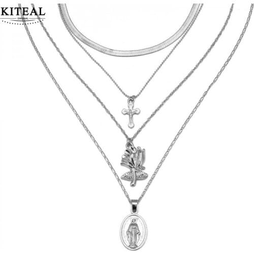 KITEAL 2018 New Fashion Vintage Cross Multilayer Pendant Clavicle Necklace for Women Jewelry Accessories High Quality