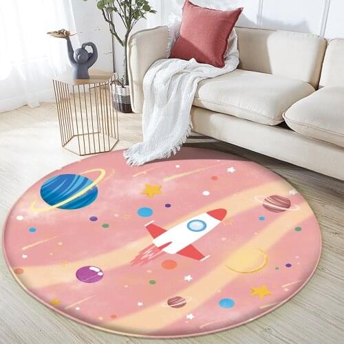 Cartoon Rocket Planet Baby Hand Print Carpet Baby Play Mat Children Carpet Non-Slip Children Safety Flannel Carpet