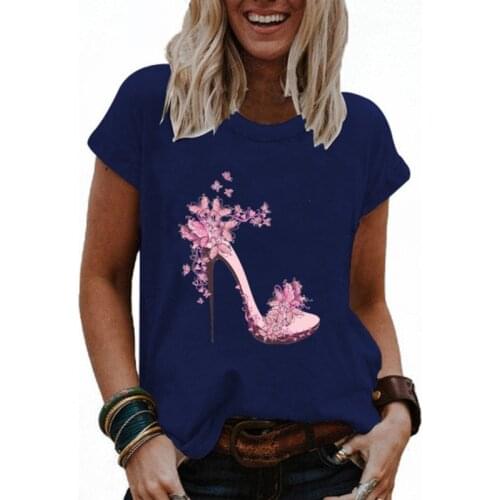 Summer New Womens T-shirt Casual Printing Short-sleeved Round Neck Chic T-shirt Loose Fashionable Ropa Mujer Wn