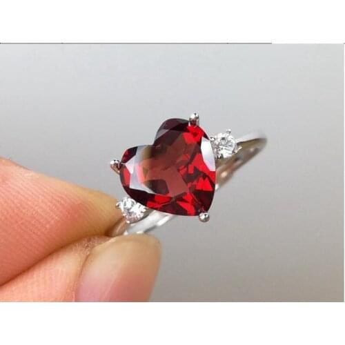 Love Heart Garnet ring Free shipping Natural real garnet ring 925 sterling silver Fine handworked rings 7mm