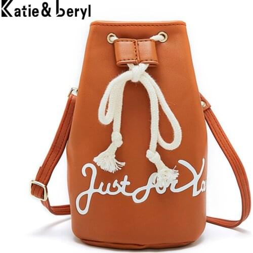 EYES IN LOVE Small Messenger Bag Women Soft Leather Red Ladies Purse String Mini Bucket Shoulder Crossbody Bag Purses For Female