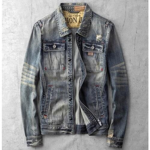 Fashionable and casual Europe and the United States street cowboy coat personality slim man jacket trend retro jacket men