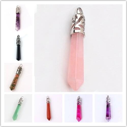 Trendy-beads Silver Plated Hexagon Prism Lapis Lazuli Pendant Green Turquoises Stone Jewelry