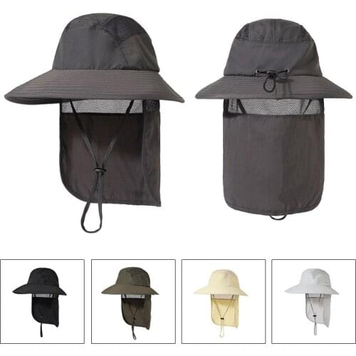 Outdoor Wide Brim Hiking Fishing Hats For Women Men Bucket Hat With Neck Flap Summer UV Protection Sun Hat Breathable Boonie Cap