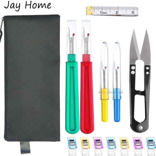 15pcs Sewing Kits Seam Ripper Stitch Unpicker Thread Cutter with Trimming Scissors & Patchwork Sewing Clips Quilting Sewing Tool