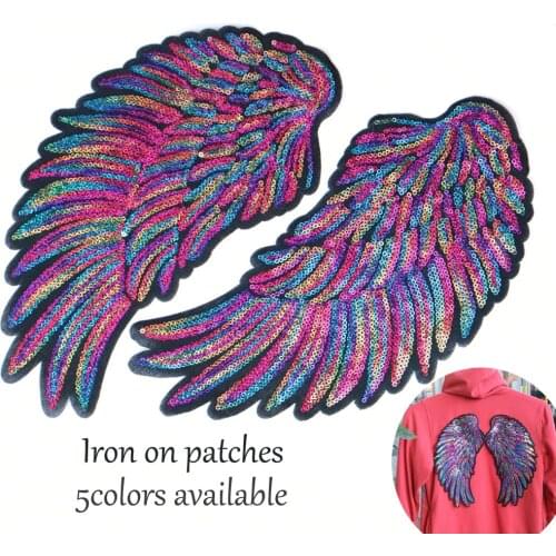 Fashion small wing sequin patches for clothes Fashion DIY parch wings iron-on silver wing embroidery applique for clothing decor