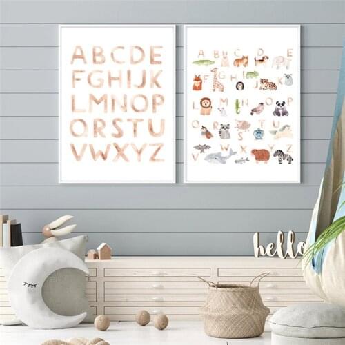 Watercolor Animal Alphabet Wall Art Posters Cartoon A to Z Cliparts Canvas Paintings For Baby Child Room Decor Large NO Frame