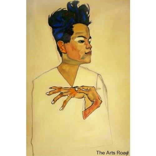 Customize Painting Gallery Artwork Self Portrait with Hands on Chest, 1910 by Egon Schiele Oil Painting Home Decor Hand Painted