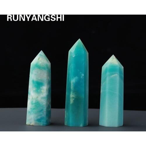 Natural crystal point amazonite Healing Obelisk Wand greenquartz Ornament for Home Decor Reiki Energy Stone Pyramid