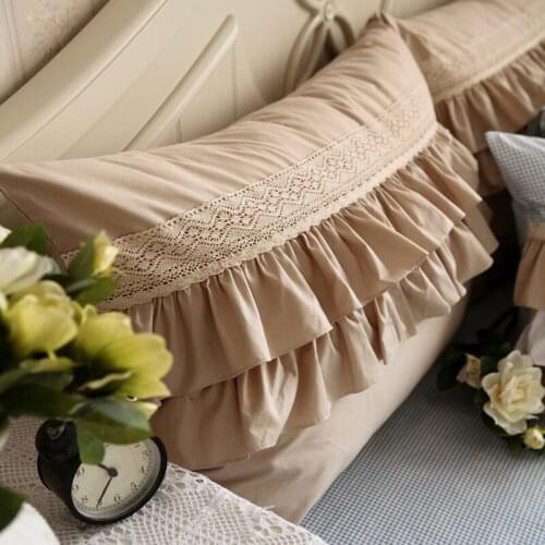 New european style decorative pillowcase cotton classic khaki lace pillow case cake layers pillow cover (not include filler)