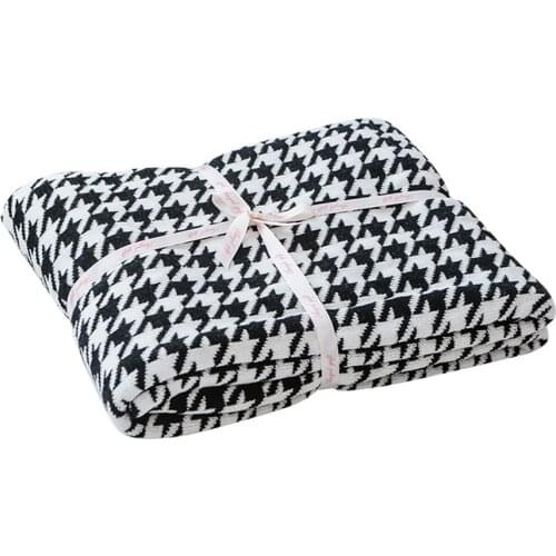 Pure Cotton Cover Blanket Comfortable Air Conditioning Blanket Houndstooth Pattern Sofa Cover Blanket Nordic Style Knitted Blank