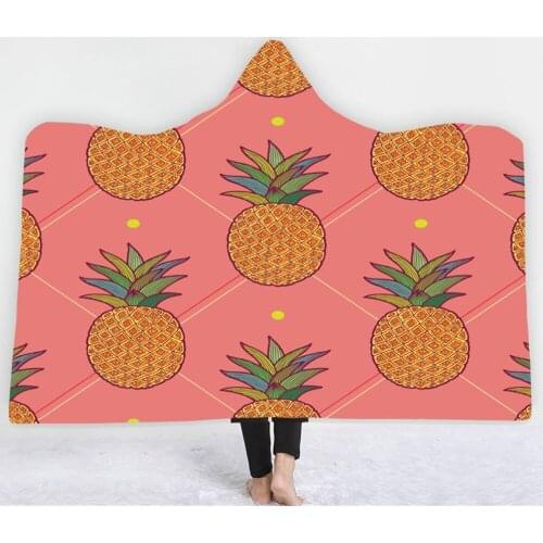 Pineapple Hooded Blanket Nap Office Throw Blanket For Bedroom Fleece Blanket For Kids Adults Picnic Travel Wearable Blanket