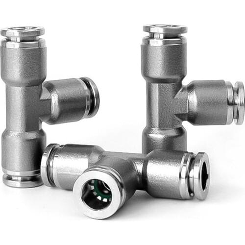 PE pneumatic stainless steel connector 4 6 8 10 12 14 16mm PEG pneumatic connector quick connection three-way hose connector
