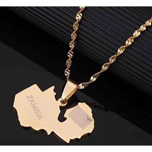 Stainless Steel ZAMBIA Map Pendant Necklace Map of Zambians Country Map Chain Jewellery