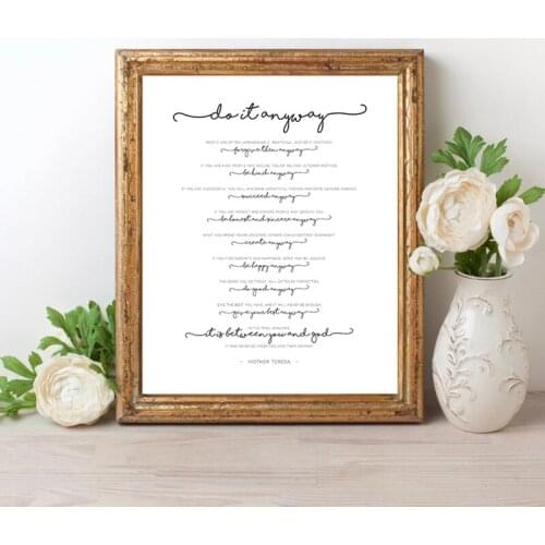 Bible Inspiring Art Print Mother Teresa Poster Do it anyway Gandhi Quote Christian Wall Art Canvas Painting Picture Home Decor