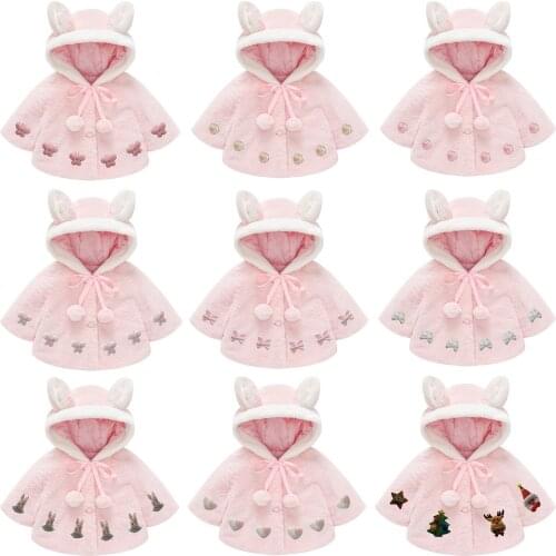 Christmas Plush Jacket for girls Cute Rabbit Ears winter jacket baby kids Hoodie Thick Coat Cloak детская верхняя одежда E1