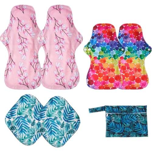 Reusable Sanitary Pads 2XL+2M+2S Size Premium Bamboo Charcoal Cloth Napkins Leak-Proof, Washable Mestrual Pads Women Health Care