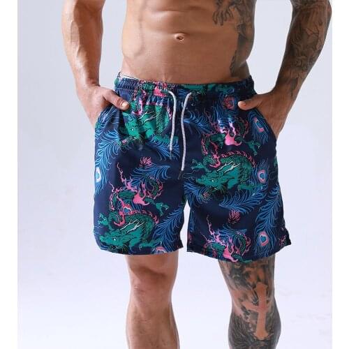Young Mens Home Casual Shorts Fashion Cool Dragon Printing Breathable Bodybuilding Muscle Man Workout Sweatpants Beach Shorts