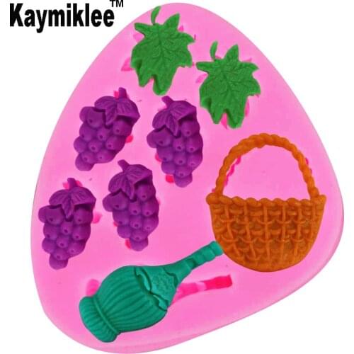 Kaymiklee F1239 Silicone Baske Grape Leaves Wine bottle Cake Chocolate Pudding Cookie Biscuit Mold Mould Bakeware,8.4*7* 1cm