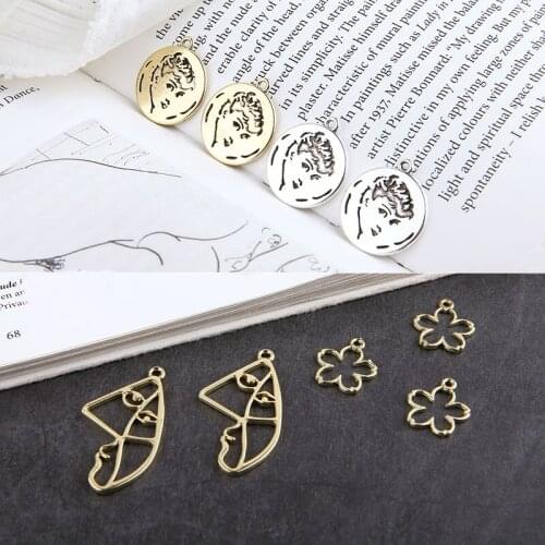 Vintage style 50pcs/lot girls geometry rounds/flowers/abstract face shape alloy floating locket charms diy jewelry accessory