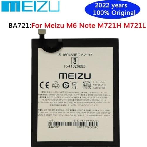 High quality MEIZU 4000mAh BA721 100% Original Replacement Battery For Meizu M6 Note M721H M721L Mobile Phone Batteries