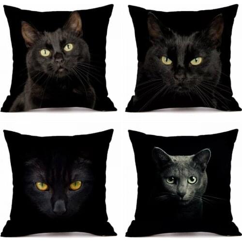 XUNYU Black Cat Linen Pillow Case Sofa Square Decorative Pillow Cover Animal Pattern Cushion Cover 45X45cm HM001