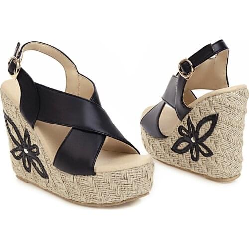 Women Shoes 2021 Bohemian Summer Sandals Women Wedge Pumps Cross-tied High Heels Platform Zapatos Mujer big size 30-46