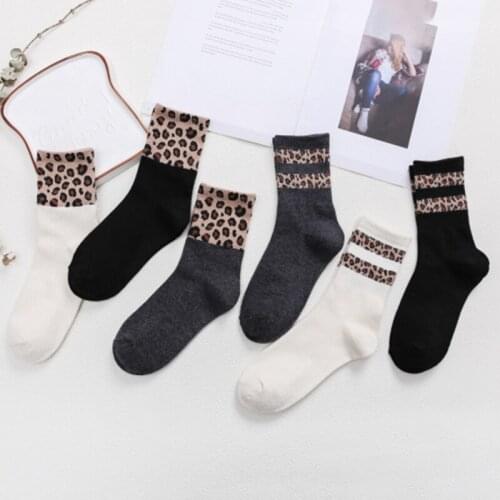 Leopard Women Socks Spring Autumn Retro Animal Print Cotton Blends Socks Fashion Trendy Color-contrast Vintage Socks